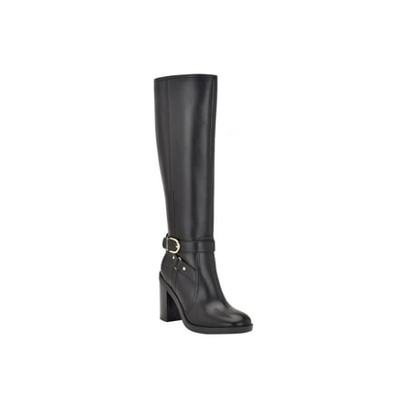 

TOMMY HILFIGER Womens Black Buckle Accent Opahle Round Toe Block Heel Zip-Up Heeled Boots 8.5 M