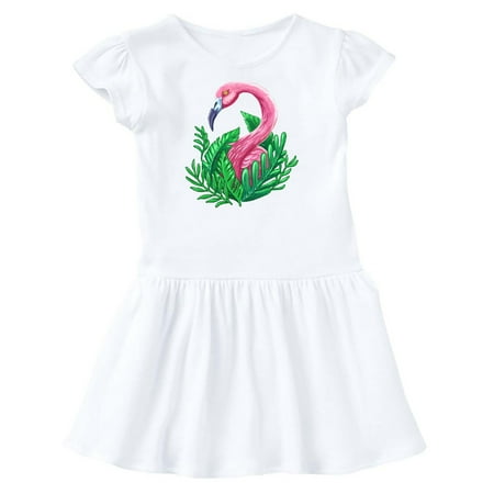 Inktastic Flamingo and tropical plants Gift Toddler Girl Dress