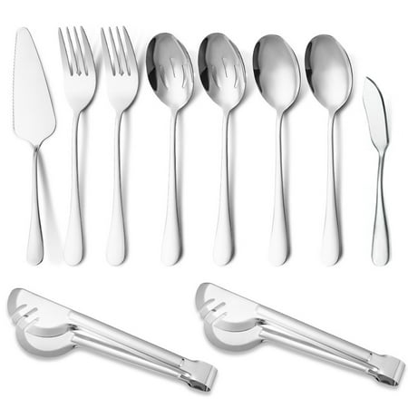 Daruoand 10pcs Stainless Steel Flatware Serving Utensils Set with Slotted Spoons Forks Tongs Butter Cutter Silver
Daruoand 10pcs Stainless Steel Flatware Serving Utensils Set with Slotted Spoons Forks Tongs Butter Cutter Silver