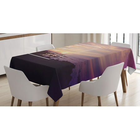 

Motivational Tablecloth Sunset on Beach with Tropical Landscape Hawaiian Scenic Beauty Idyllic Quote Rectangular Table Cover for Dining Room Kitchen 52 X 70 Inches Multicolor by Ambesonne