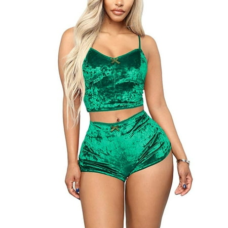 Women s Velvet 2 Piece Outfit Spaghetti Strap Sleeveless Camisole Crop Top and Shorts Pajamas Set Sleepwear Nightwear
Women s Velvet 2 Piece Outfit Spaghetti Strap Sleeveless Camisole Crop Top and Shorts Pajamas Set Sleepwear Nightwear