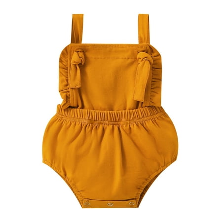 Canrulo Baby Girl Boy Backless Summer Strap Sleeveless Romper Solid Color Ruffle Bodysuit One Piece Halter Jumpsuit Yellow 12-18 Months
Canrulo Baby Girl Boy Backless Summer Strap Sleeveless Romper Solid Color Ruffle Bodysuit One Piece Halter Jumpsuit Yellow 12-18 Months