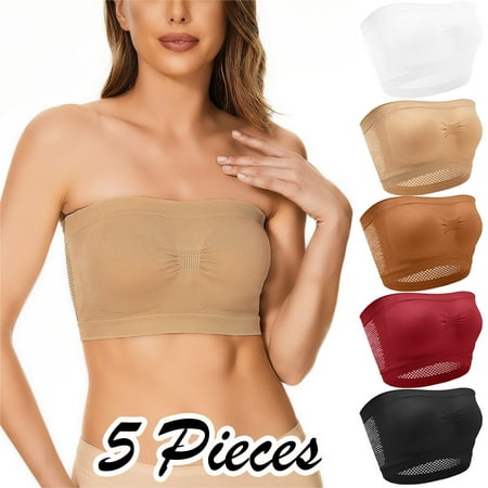 

〖TOTO〗Tube Tops For Women 5 Pieces Womens Non Padded Bandeau Sprots Bra Strapless Convertible Bralettes Basic Layer Top Bra