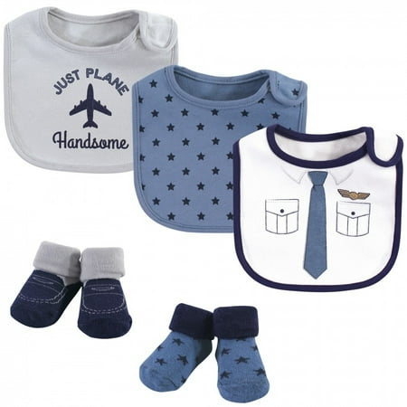 Little Treasure Baby Boy Cotton Bib and Sock Set 5pk Pilot One Size