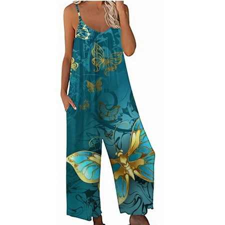 Jsezml Boho Rompers for Women Sleeveless Spaghetti Strap Jumpsuits Cute Butterfly Print V Neck Overalls with Pockets
Jsezml Boho Rompers for Women Sleeveless Spaghetti Strap Jumpsuits Cute Butterfly Print V Neck Overalls with Pockets
