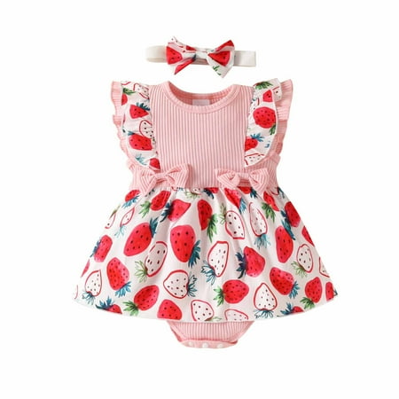Caveitl 3-6 Months 0-18M Toddler Baby Girls Little Flying Sleeves Lace Sleeveless Bowtie Strawberry Romper Dress+Hairband Short Sleeve Round-Neck Blouses & Shirts Sets Pink
Caveitl 3-6 Months 0-18M Toddler Baby Girls Little Flying Sleeves Lace Sleeveless Bowtie Strawberry Romper Dress+Hairband Short Sleeve Round-Neck Blouses & Shirts Sets Pink