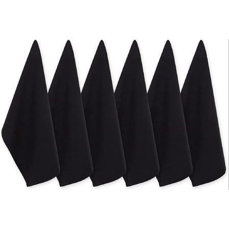 Basic Solid Dishtowel Collection Cotton Flat Woven Small Set 18x28 Black 6 Piece