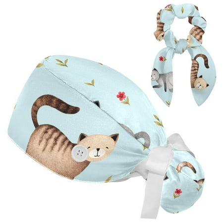 Working Cap with Buttons and Sweatband Scrub Hat Bouffant Caps with Scrunchie Cute Cat Tie Back Hats
Working Cap with Buttons and Sweatband Scrub Hat Bouffant Caps with Scrunchie Cute Cat Tie Back Hats