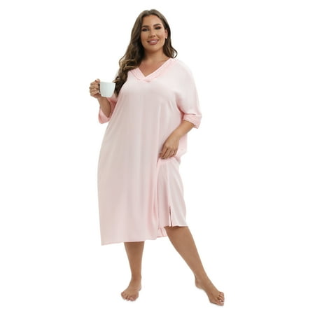 Baywell Women Nightgowns V-neck Short Sleeve Loungewear Soft Lace Night Shirts Sleepwear Loose Plus Size Sleep Dress Pink XL-5XL
Baywell Women Nightgowns V-neck Short Sleeve Loungewear Soft Lace Night Shirts Sleepwear Loose Plus Size Sleep Dress Pink XL-5XL