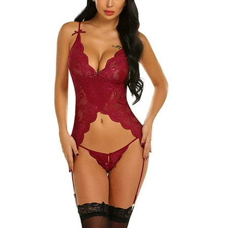 KUNPENG Sexy Women lady Lace V-neck Bodysuit Underwear Thong With Garter Lingerie Set Valentine s Nightgown Pajamas Red / L
KUNPENG Sexy Women lady Lace V-neck Bodysuit Underwear Thong With Garter Lingerie Set Valentine s Nightgown Pajamas Red / L