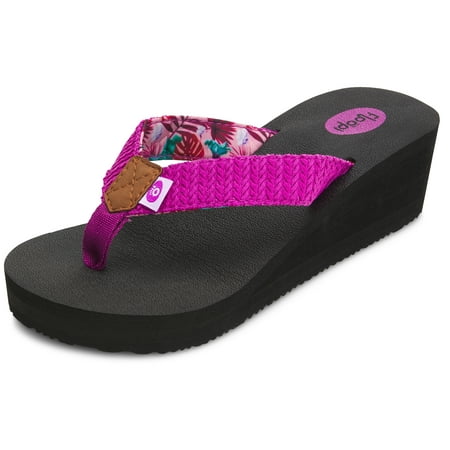 Floopi Womens High Heel Thong Flip Flop Wedge Sandals w/ Comfort Yoga Mat Footbed