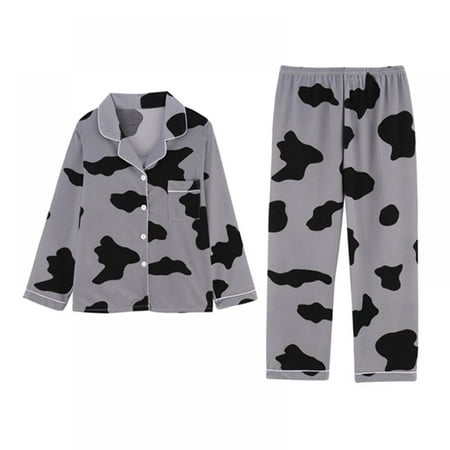 Women s Cartoon Print Set Sleepwear Turn-down Collar Home Clothes Two Piece Suit