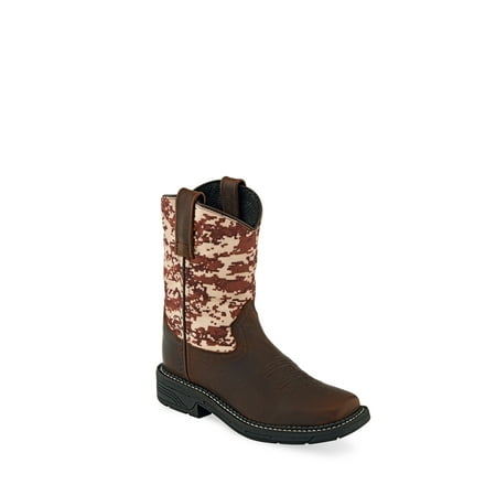Old West Brown/Camo Children Boys Leather Cowboy Boots 13D