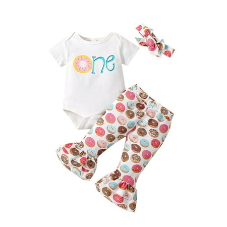 Canrulo Newborn Baby Girl First Birthday Outfit One Donut Romper Ruffle Flared Pants Set Cake Smash Clothes White 6-12 Months
Canrulo Newborn Baby Girl First Birthday Outfit One Donut Romper Ruffle Flared Pants Set Cake Smash Clothes White 6-12 Months