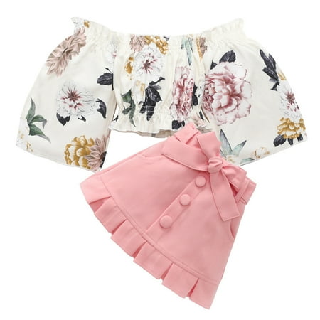 Actoyo Kids Girls Summer Outfits Sets Flowers Off Shoulder T Shirts Tops+Ruffles A-Line Belt Skirts 1-6Year
Actoyo Kids Girls Summer Outfits Sets Flowers Off Shoulder T Shirts Tops+Ruffles A-Line Belt Skirts 1-6Year