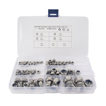 Hex Self Locking Nut Assortment Kit Stainless Steel Nut Durable Stainless Steel Nylon Hex Nut