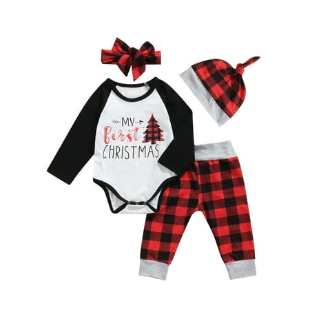 Sunisery My 1st Christmas Newborn Baby Boys Girls Clothes Letter Romper Plaid Pants Hat Headband Xmas Outfit Black 0-3 Months
Sunisery My 1st Christmas Newborn Baby Boys Girls Clothes Letter Romper Plaid Pants Hat Headband Xmas Outfit Black 0-3 Months