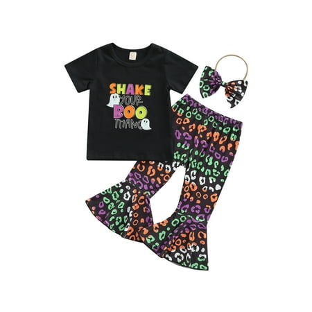 aturustex 3Pcs Girls Halloween Outfit Short-Sleeve T-Shirt + Spiderweb/Leopard Print Bell-Bottoms + Hairband 1-6 Years
aturustex 3Pcs Girls Halloween Outfit Short-Sleeve T-Shirt + Spiderweb/Leopard Print Bell-Bottoms + Hairband 1-6 Years