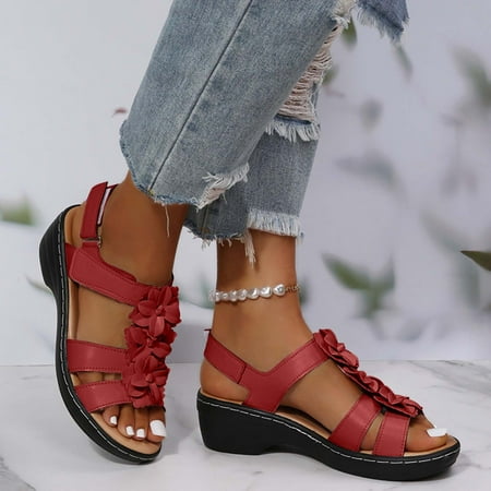 Wirdiell Summer Ladies Slippers Casual Women s Shoes Roman Casual Wedges Flower Sandals