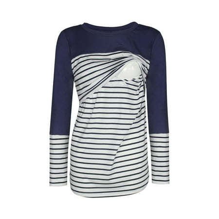 Frostluinai Savings Clearance Women s Maternity Nursing Tops Long Sleeve Breastfeeding Shirts Scoop Neck Striped Shirt Pregnancy Clothes