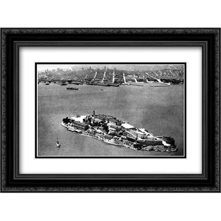 Alcatraz Island, San Francisco, CA 2x Matted 24x18 Black Ornate Framed Art Print by Vintage San Francisco