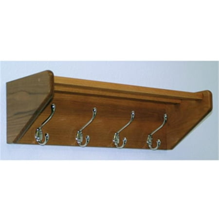 4 Hook Shelf in Medium Oak - Nickel