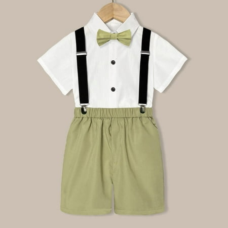 Toddler Boys Outfit Sets Summer Short Sleeved Shirt Suspenders Shorts Bow Tie 4PC Children Performance Suit
Toddler Boys Outfit Sets Summer Short Sleeved Shirt Suspenders Shorts Bow Tie 4PC Children Performance Suit