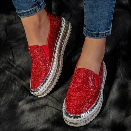 Pejock Women s Slip-Ons Sneakers Womens Loafers Ladies Fashion Canvas Sneakers Rhinestone Flat Sole Single Shoes One-footed Shoes Casual Shoes Non Slip Comfortable & Light-Weight Shoes