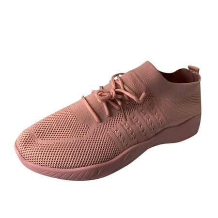 TOYFUNNY Womens Solid Color Lace-Up Breathable Flyknit Sneakers