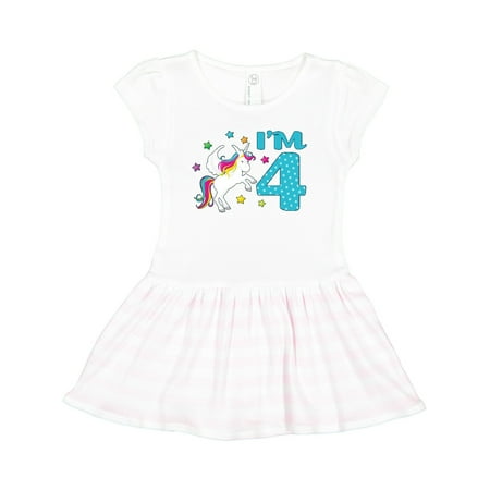 Inktastic I m Four- Unicorn 4th Birthday Gift Toddler Girl Dress