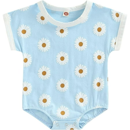 QWZNDZGR Summer Newborn Baby Girl Dasiy Romper Flower Short Sleeve Print Toddler Infant Jumpsuit Clothing