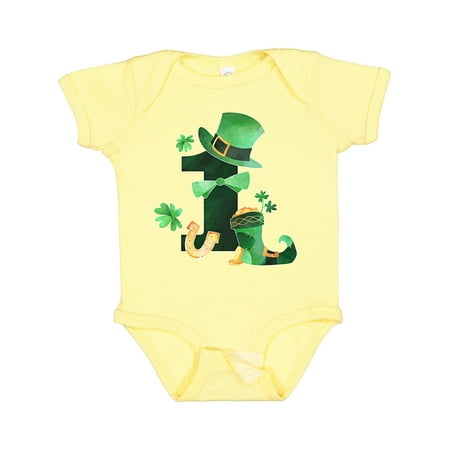 Inktastic St. Patrick s 1st Birthday Green Hat with Bow Tie Gift Baby Boy or Baby Girl Bodysuit