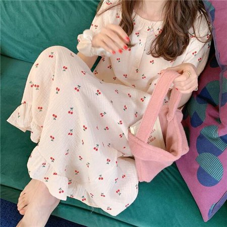CoCopeaunt Cotton Night Dress Women Korean Sleepwear Cherry Print Nightwear White Long One-piece Dress Gown Summer Nightgown for Girl
CoCopeaunt Cotton Night Dress Women Korean Sleepwear Cherry Print Nightwear White Long One-piece Dress Gown Summer Nightgown for Girl