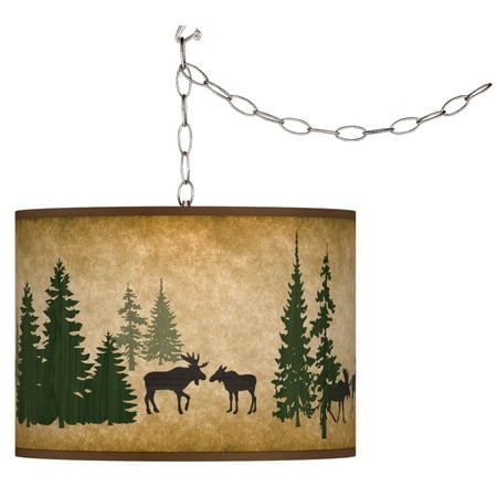 Giclee Glow Moose Lodge Giclee Glow Plug-In Swag Pendant