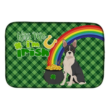 21 x 14 in. Black Boston Terrier Saint Patricks Day Dish Drying Mat
