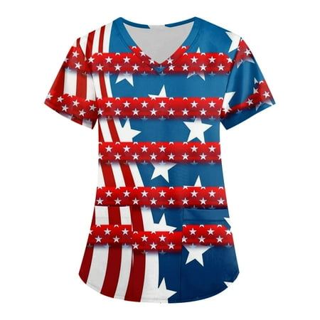 SENDKEEL Summer Tops Plus Size Retro Independence Day Printed Scrub Working Uniform Tops For Women Cross V-Neck Short Sleeve Fun T-Shirts Workwear Tee With Pockets
SENDKEEL Summer Tops Plus Size Retro Independence Day Printed Scrub Working Uniform Tops For Women Cross V-Neck Short Sleeve Fun T-Shirts Workwear Tee With Pockets
