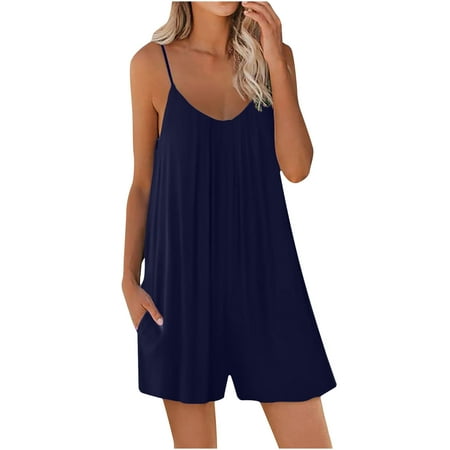 Womens Summer Casual Loose Sleeveless Rompers Loose Spaghetti Strap Shorts Jumpsuit with Pockets
Womens Summer Casual Loose Sleeveless Rompers Loose Spaghetti Strap Shorts Jumpsuit with Pockets