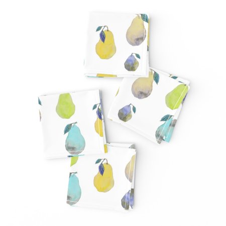 Cocktail Napkins Autumn Fruit Watercolor Modern Pears Blue Hand Painted Set of 4