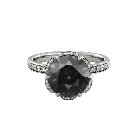 14K White Gold 2.50 CTW Black Diamond Ring with Diamonds Flower Vintage Halo