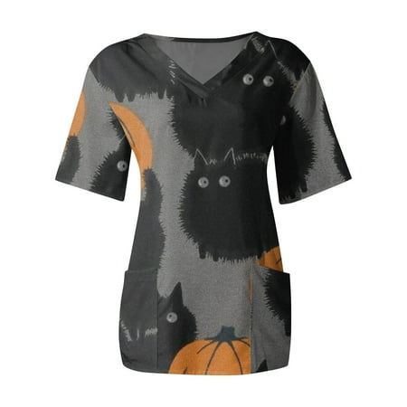 Womail Scrub Tops for Women Printing Workwear V-neck Short Sleeve T Shirts Solid Color Overalls
Womail Scrub Tops for Women Printing Workwear V-neck Short Sleeve T Shirts Solid Color Overalls