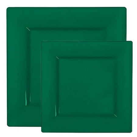 Smarty Hunter Green Square Plastic Plates Dinnerware Value Set 240ct