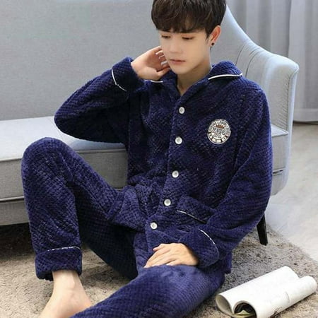 CoCopeaunt Pajamas mens autumn and winter Korean version of thickened velvet mens coral velvet winter warm suit long-sleeved home wear