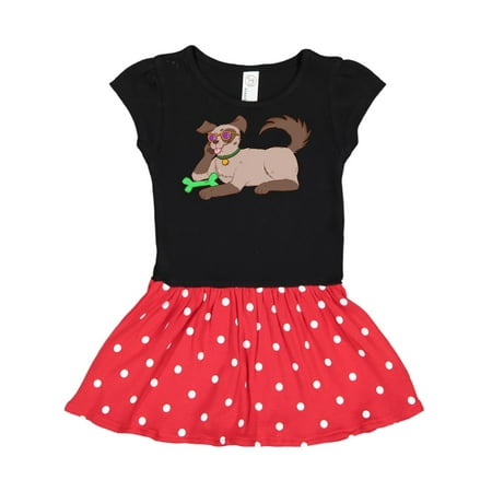 Inktastic Summer Dog in Glasses with Green Bone Gift Toddler Girl Dress