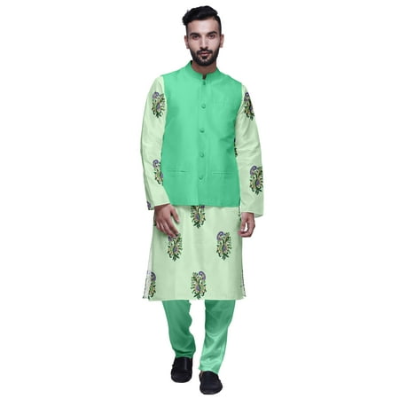 Atasi Ethnic Dupion Silk Mens Kurta Pyajama Set With Nehru Jacket For Mens Wear