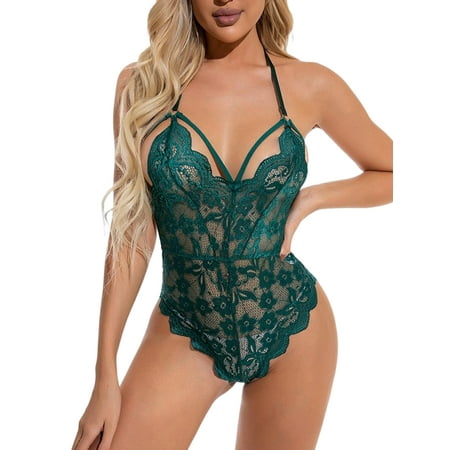 Frontwalk Ladies Bodysuit Lace Lingerie Deep V Babydoll Women Sexy Nightwear Floral Sleepwear Green L
Frontwalk Ladies Bodysuit Lace Lingerie Deep V Babydoll Women Sexy Nightwear Floral Sleepwear Green L