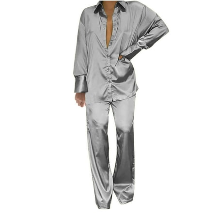 Lounge Sets for Women Two Piece Outfits Satin Pajamas Long Sleeve Button Blouse with Baggy Pants Pj Outfit Sets
Lounge Sets for Women Two Piece Outfits Satin Pajamas Long Sleeve Button Blouse with Baggy Pants Pj Outfit Sets