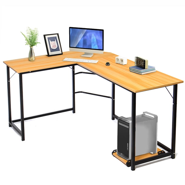 90° L-Shaped Desk Corner Latop Computer PC w/ CPU Stand Home Office Wood Metal Table
