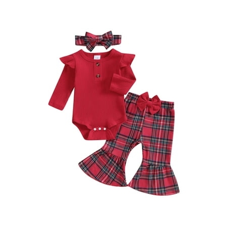 HOANSELAY Baby Girl Christmas Clothes Long Sleeve Romper with Plaid Pattern Flare Pants and Headband Outfit
HOANSELAY Baby Girl Christmas Clothes Long Sleeve Romper with Plaid Pattern Flare Pants and Headband Outfit