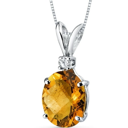 Peora 2.25 Carat T.G.W. Oval-Cut Citrine and Diamond Accent 14kt White Gold Pendant, 18