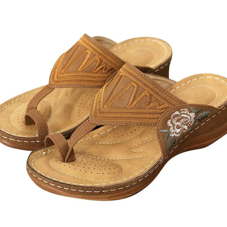 Embroidery Orthopedic Comfy Flip Flop Sandals Open Toe Summer Outdoor Slippers Wedges Slippers for Women 39 Brown
Embroidery Orthopedic Comfy Flip Flop Sandals Open Toe Summer Outdoor Slippers Wedges Slippers for Women 39 Brown